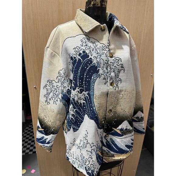 Rebel Vengeance, Tapestry Small, Mens The Great Wave off Kanagawa Hokusai Jacket - Picture 1 of 6